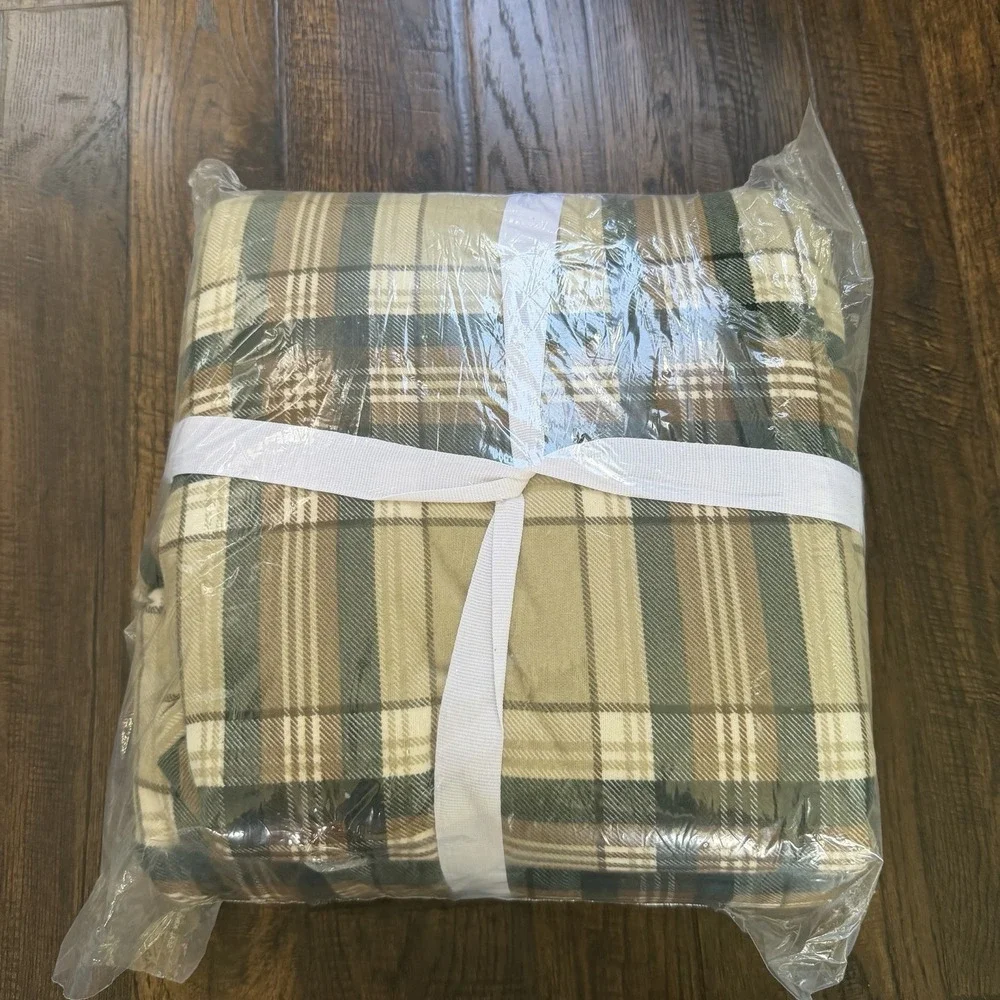 Eddie Bauer Full Flannel Sheet Set Green Plaid 100% Cotton Pillow Cases Fitted